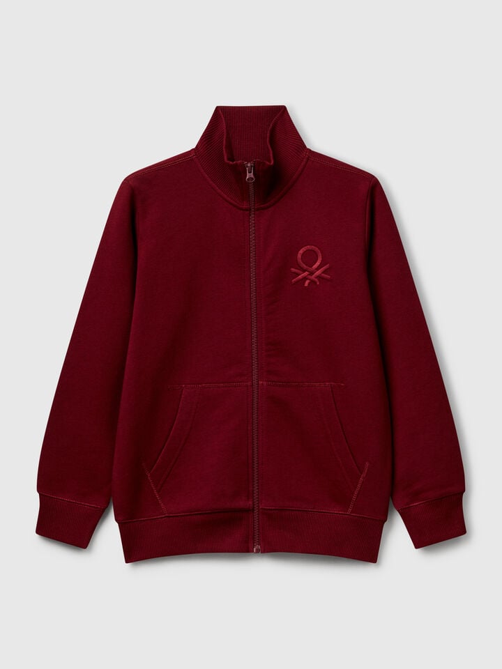 benetton Pure cotton sweatshirt with zipper Burnt