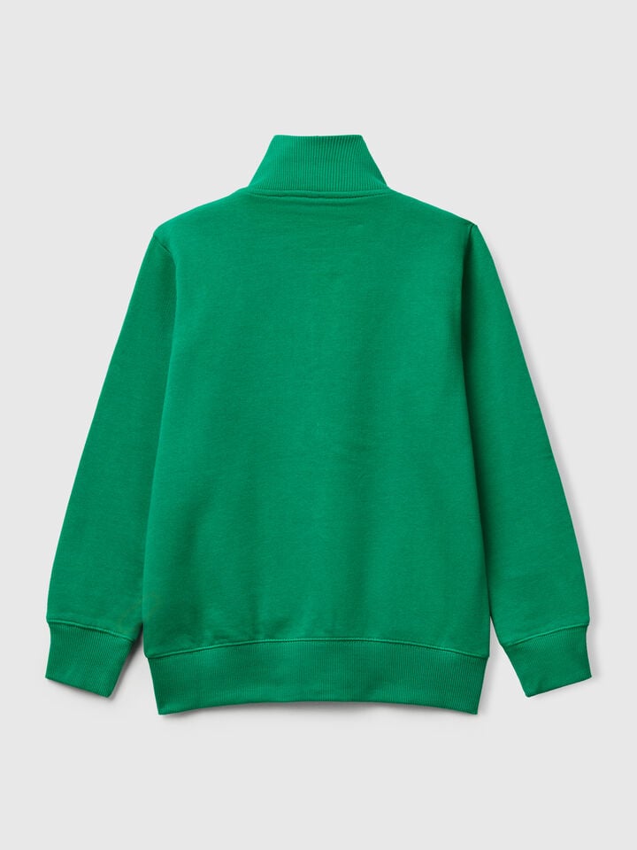 Benetton Pure Cotton Sweatshirt With Zipper Green