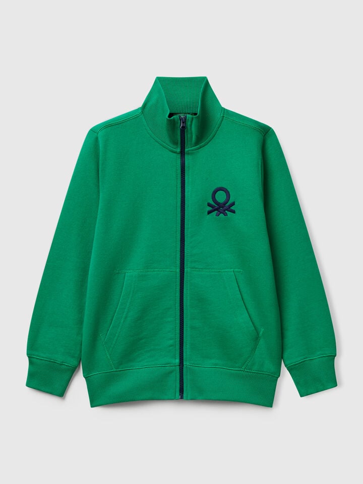 benetton Pure cotton sweatshirt with zipper Green