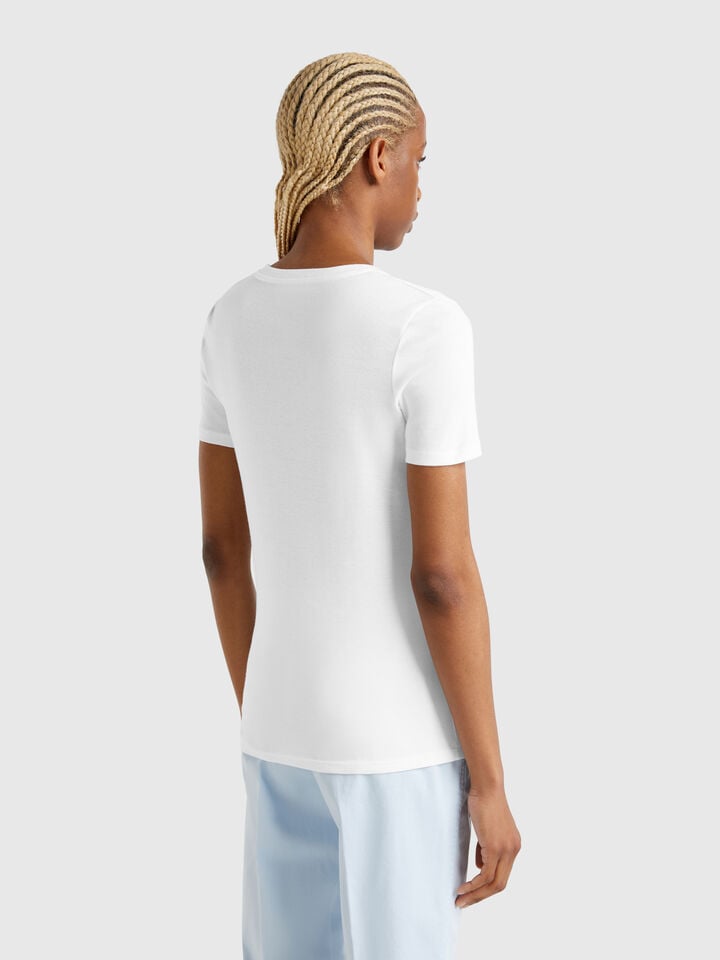 Benetton Pure Cotton T-shirt With V-neck White