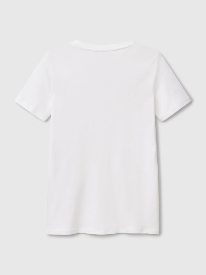 Benetton Pure Cotton T-shirt With V-neck White
