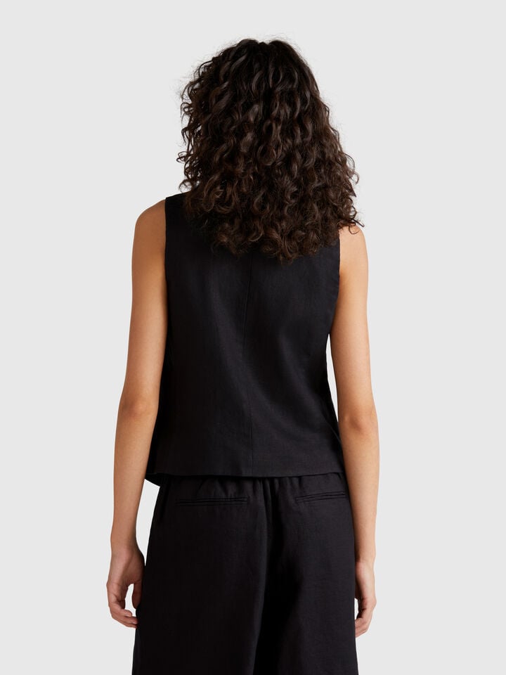 Benetton Pure Linen Vest Black