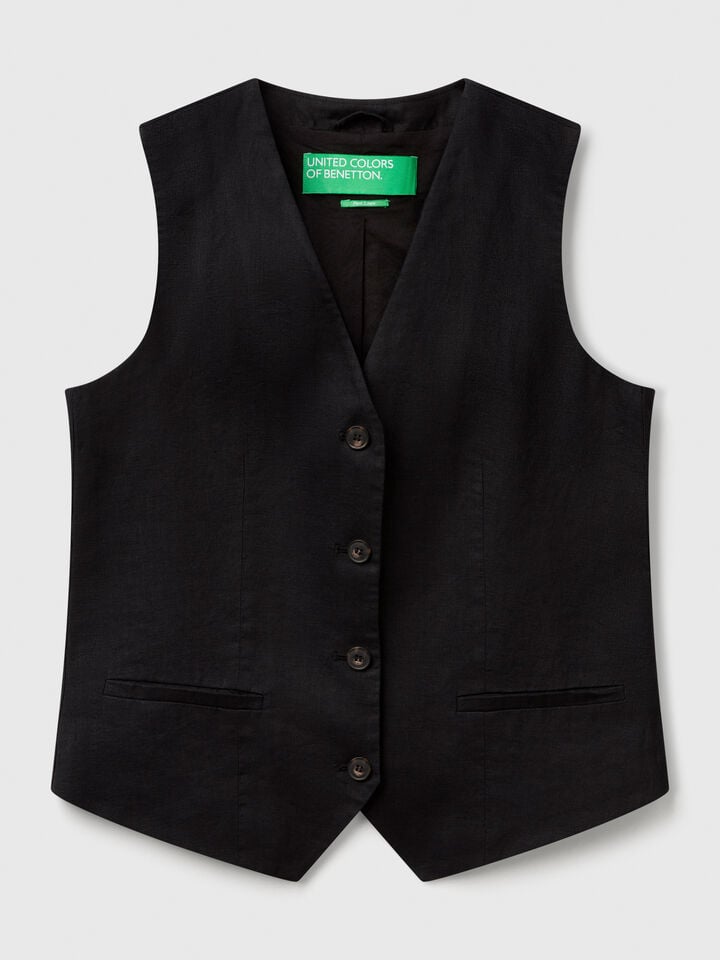 Benetton Pure Linen Vest Black