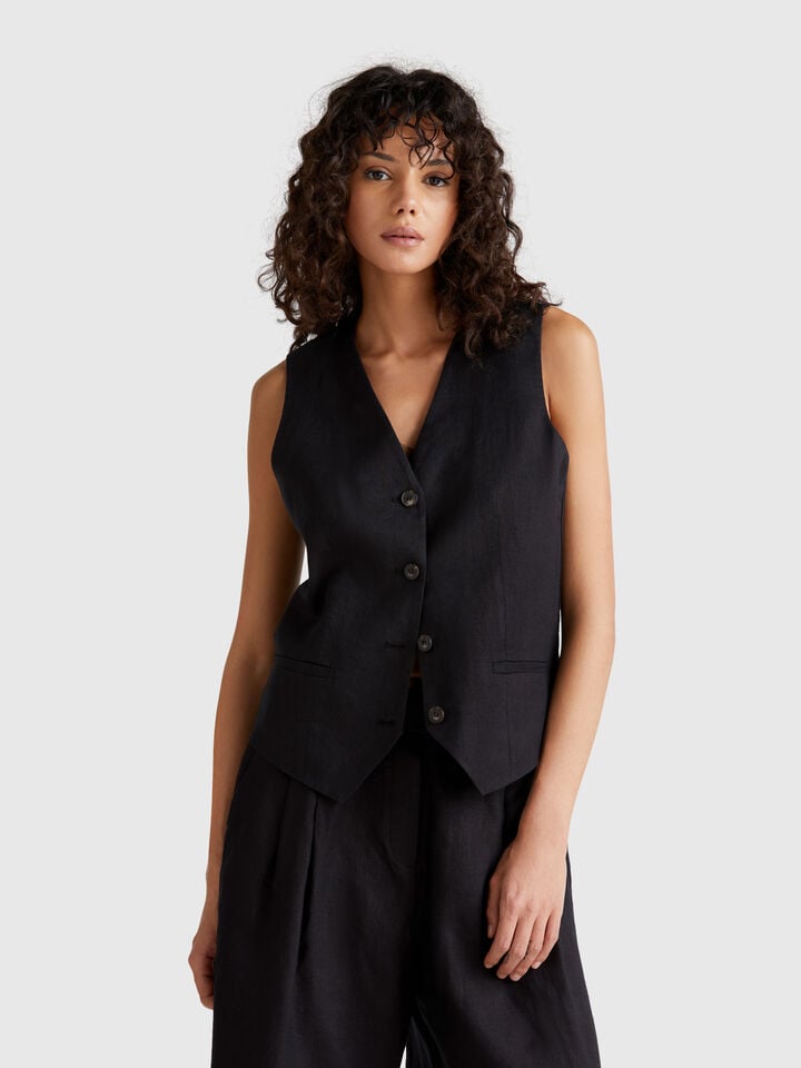 benetton Pure linen vest Black
