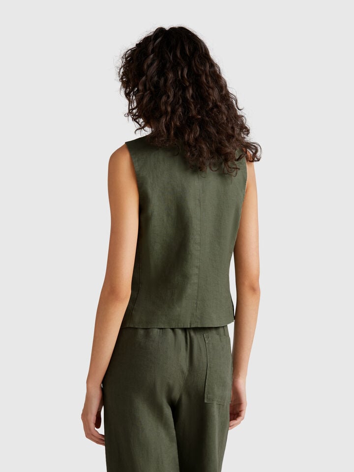 Benetton Pure Linen Vest Military Green