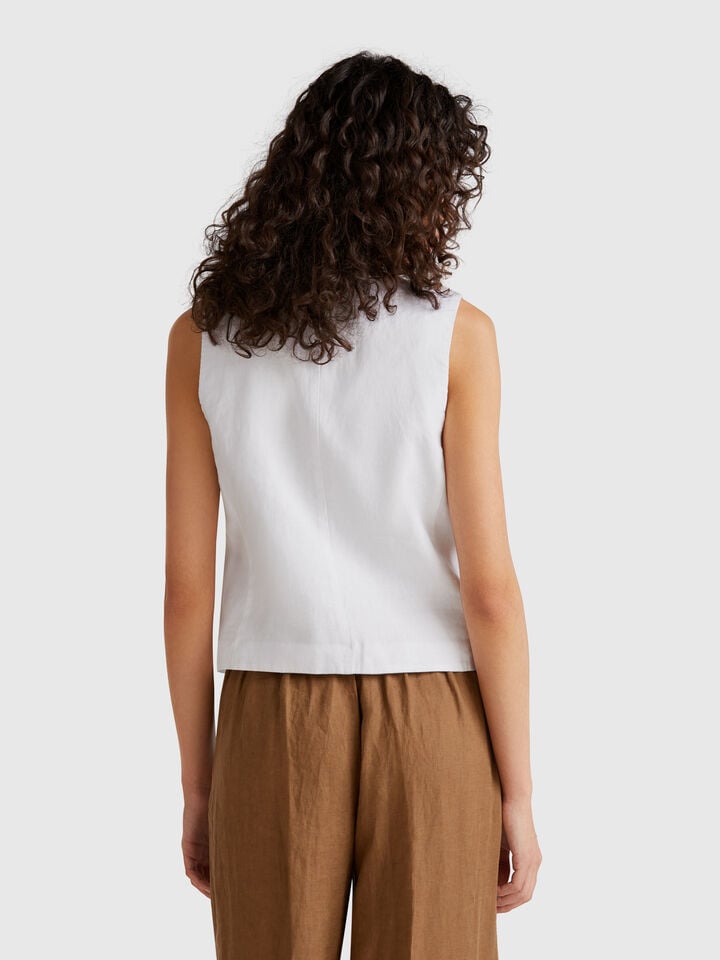 Benetton Pure Linen Vest White