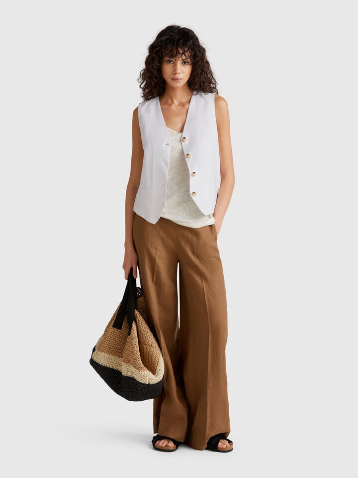 Benetton Pure Linen Vest White