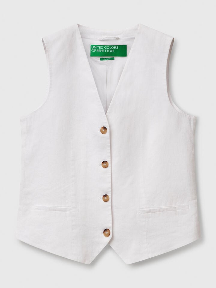 Benetton Pure Linen Vest White