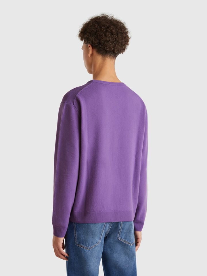 Benetton Purple Sweater In Pure Merino Wool Violet