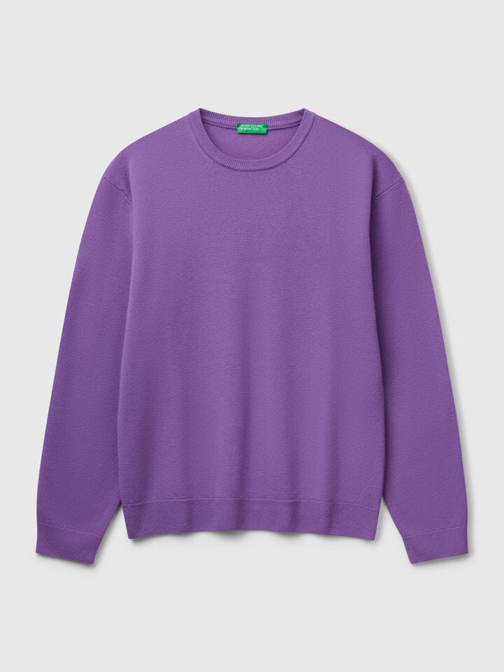 Benetton Purple Sweater In Pure Merino Wool Violet