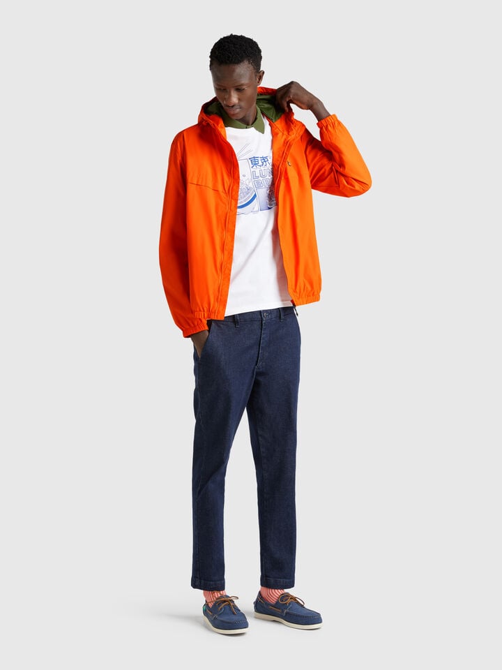 Benetton Rain Defender Jacket With Hood Orange