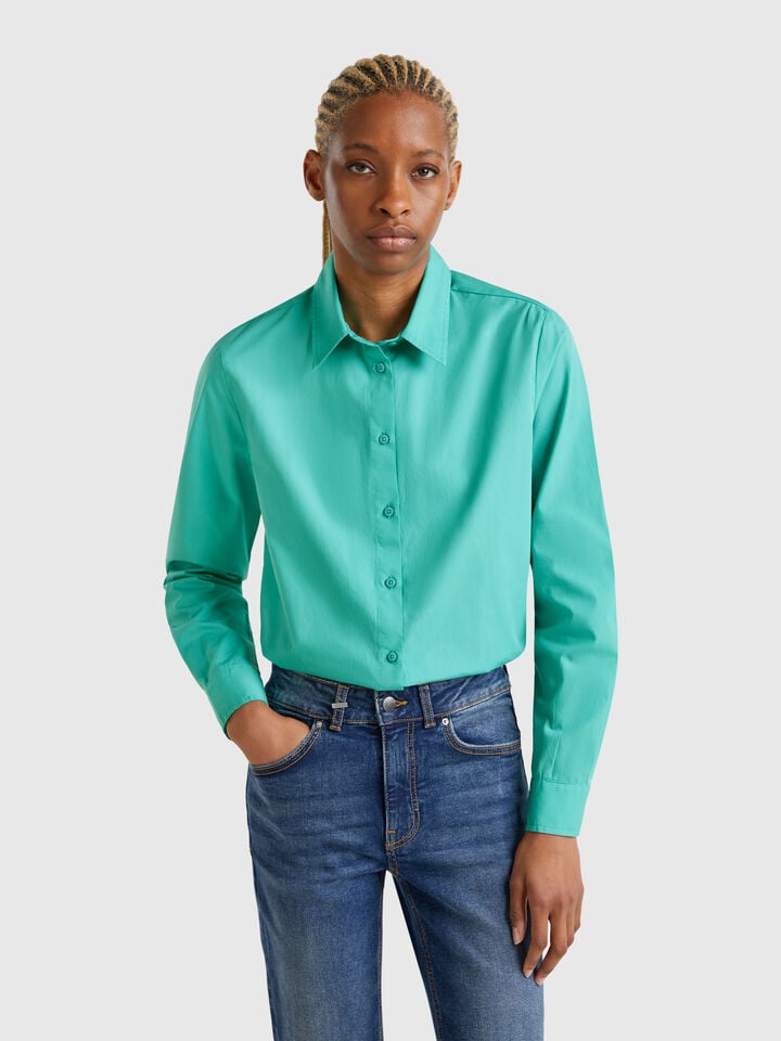 Benetton Regular Fit Cotton Shirt Aqua