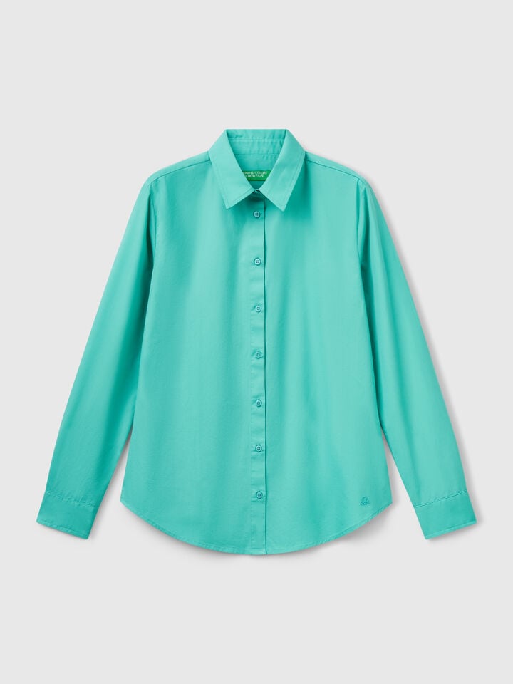 Benetton Regular Fit Cotton Shirt Aqua