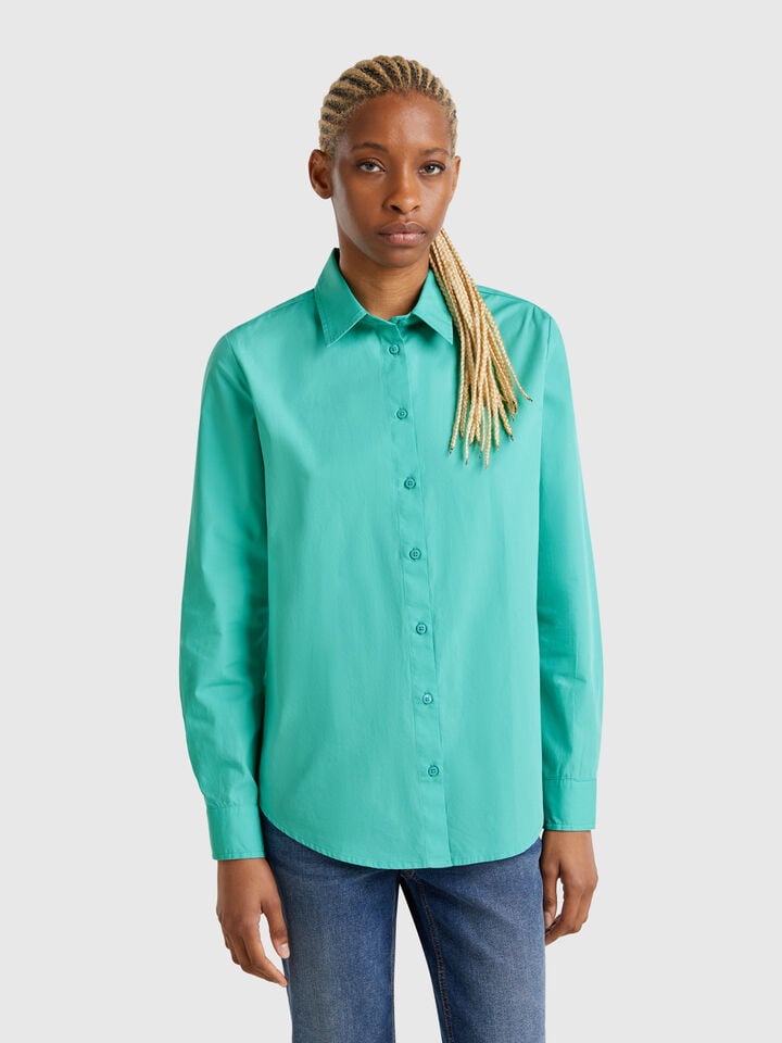benetton Regular fit cotton shirt Aqua