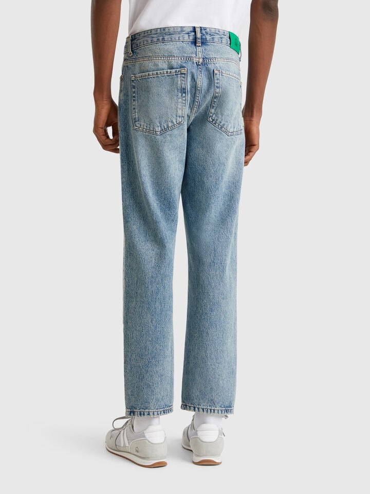 Benetton Regular Fit Jeans With Rips Light Blue