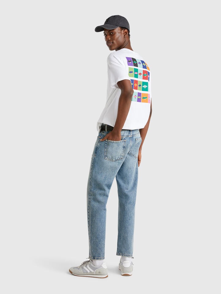 Benetton Regular Fit Jeans With Rips Light Blue