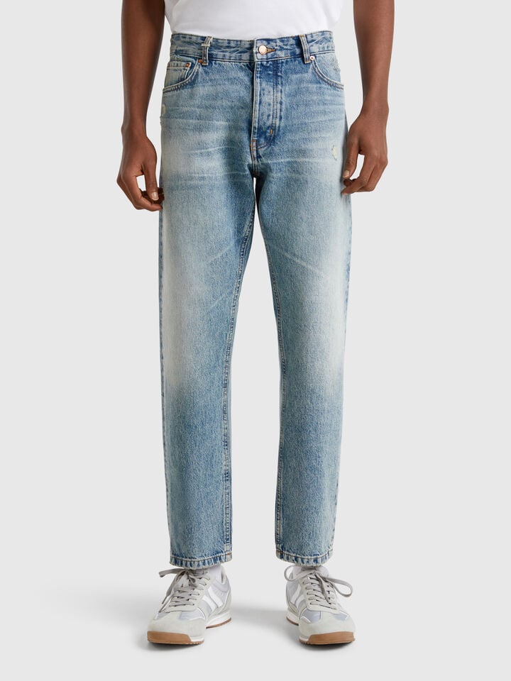 benetton Regular fit jeans with rips Light Blue