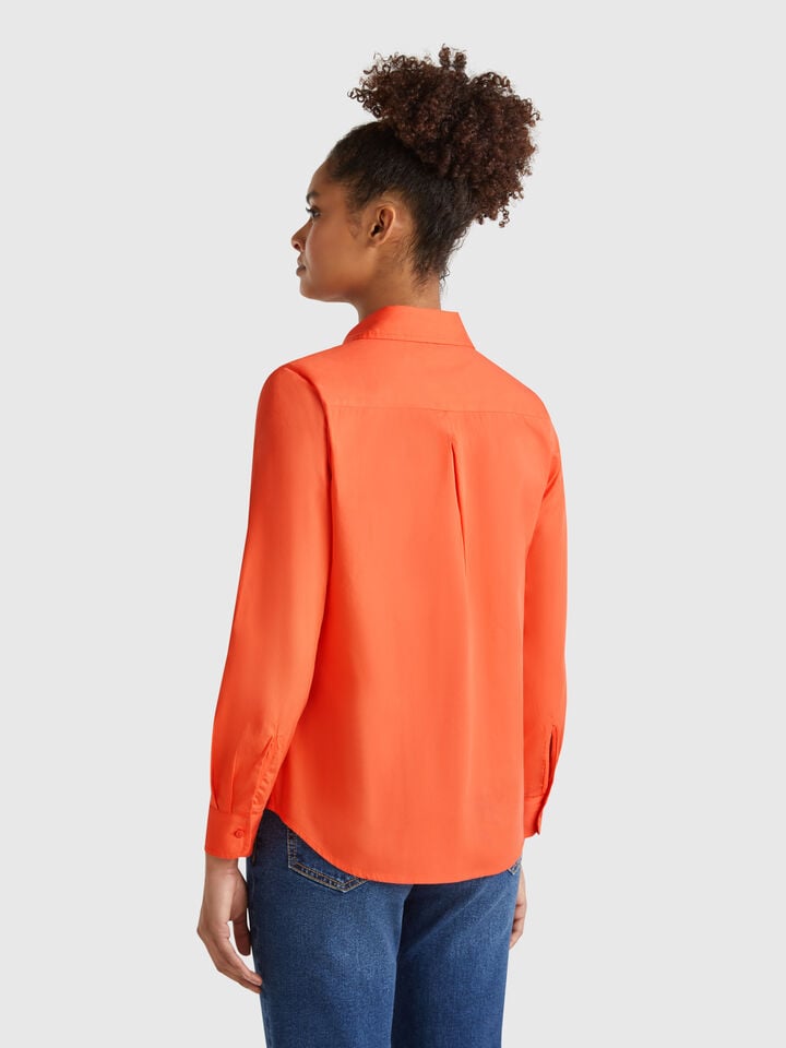 Benetton Regular Fit Shirt In Cotton Orange Coral