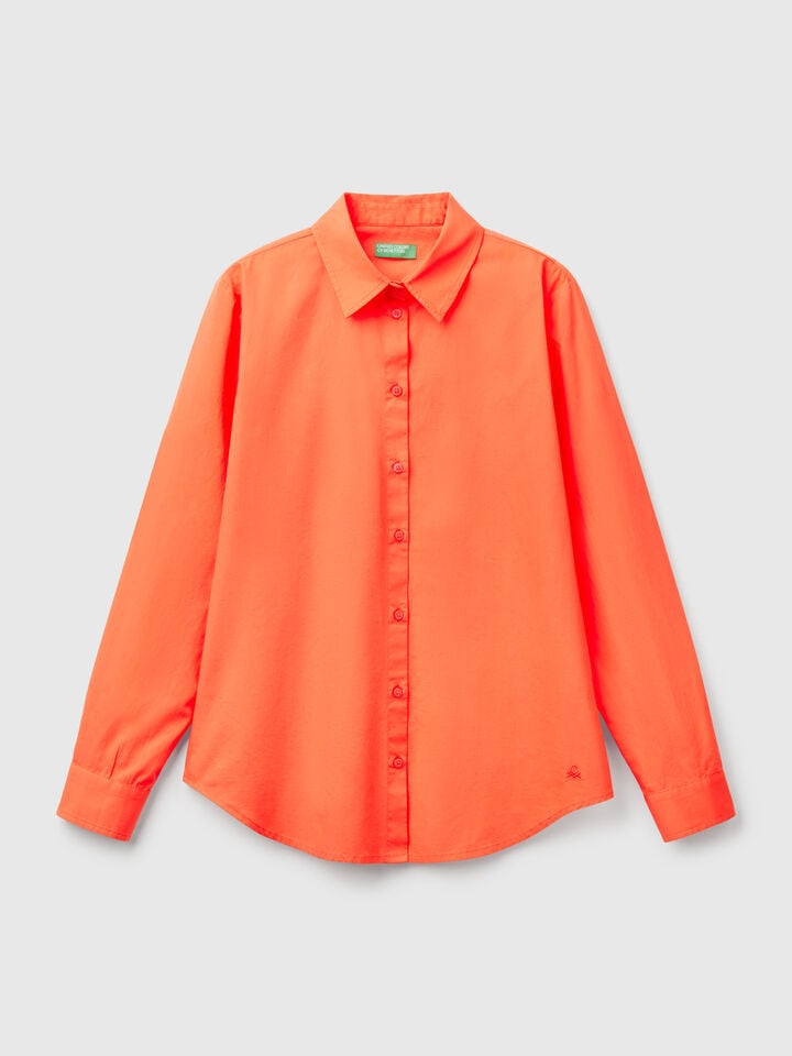 Benetton Regular Fit Shirt In Cotton Orange Coral