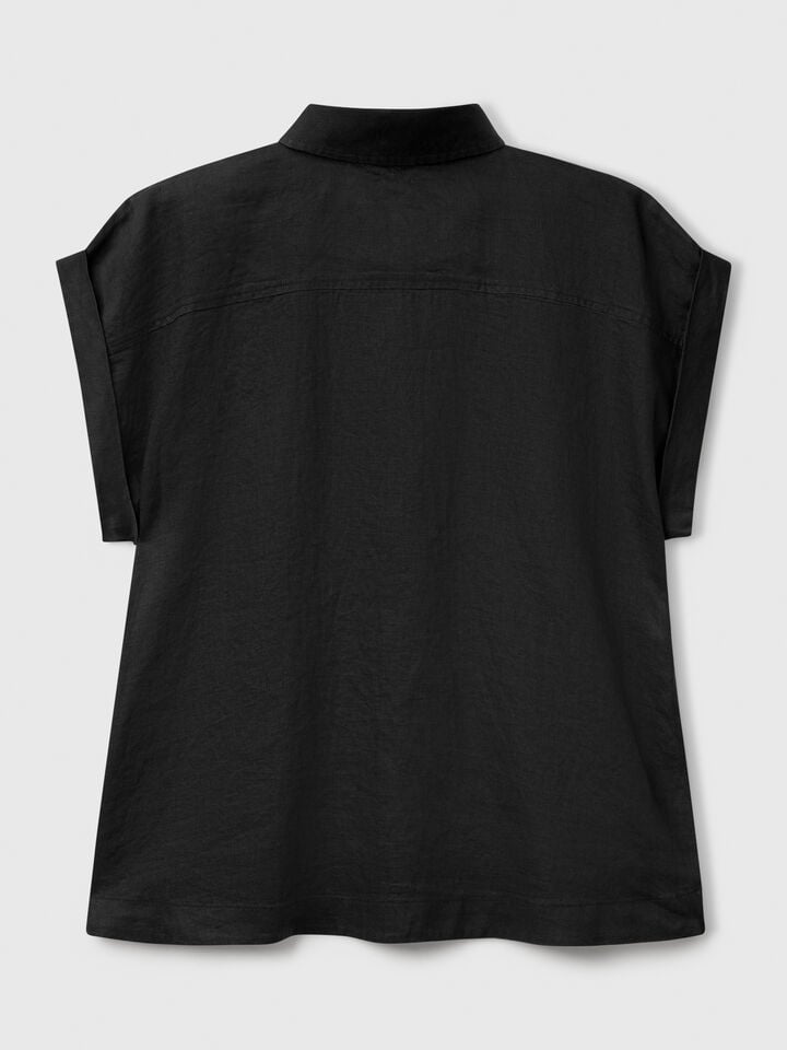 Benetton Regular Fit Shirt In Pure Linen Black