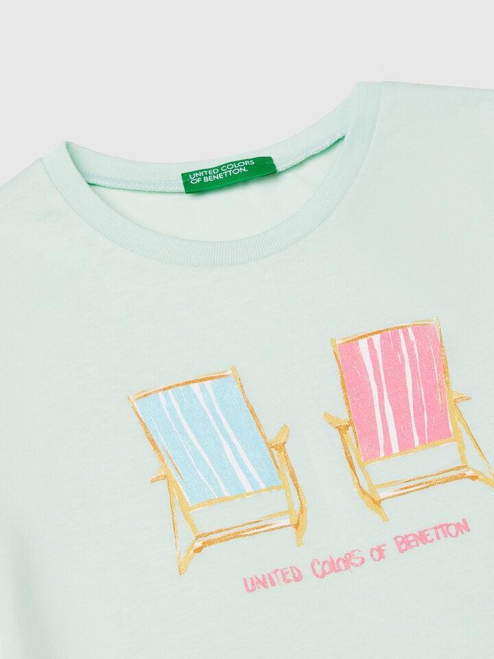 Benetton Regular Fit T-shirt With Glitter Aqua
