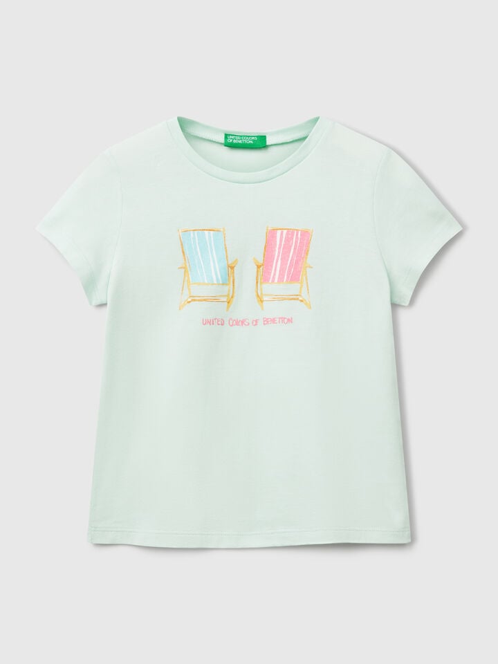 benetton Regular fit t-shirt with glitter Aqua