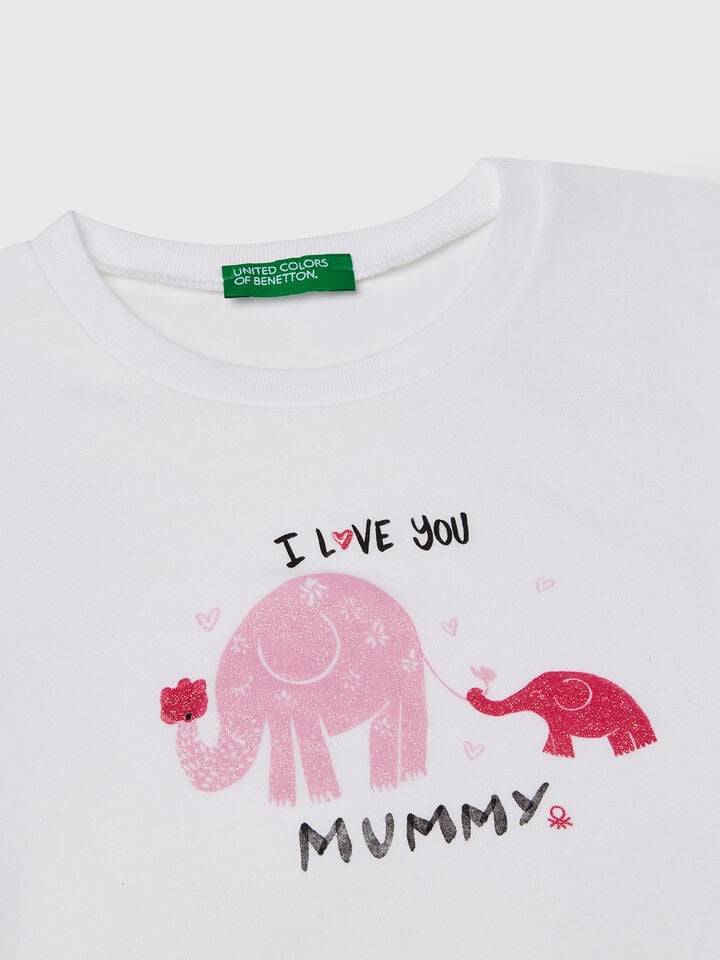 Benetton Regular Fit T-shirt With Glitter White