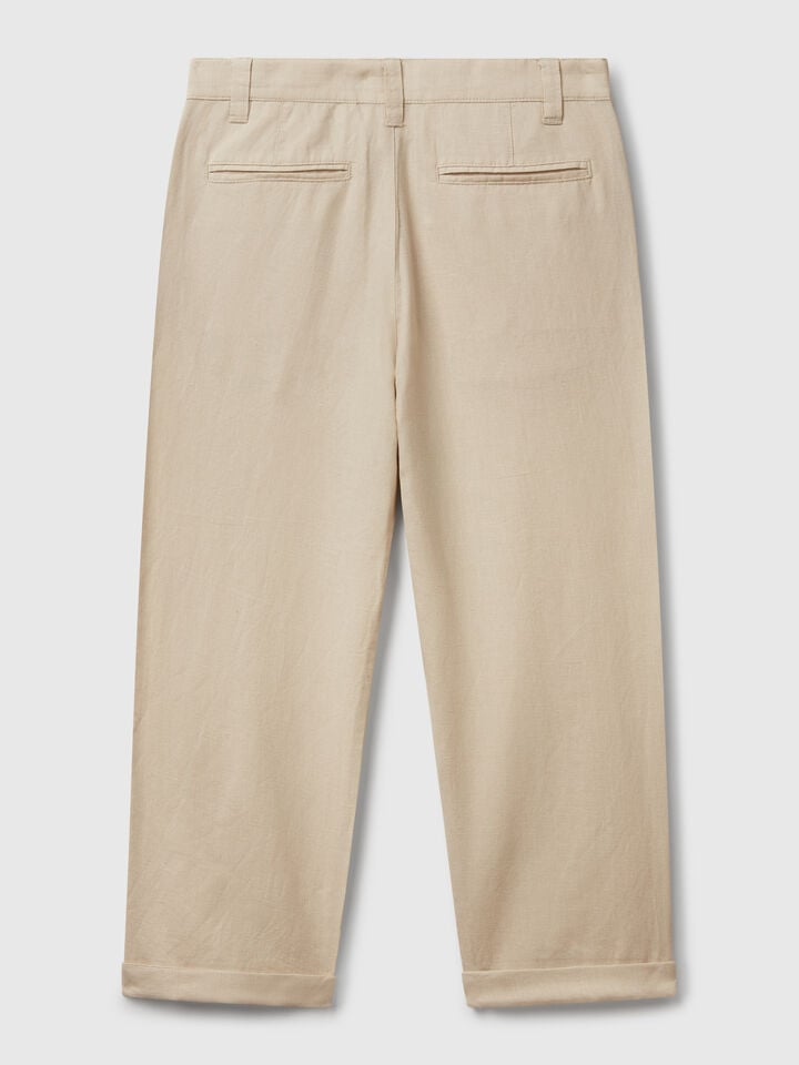 Benetton Relaxed Fit Trousers In Linen Blend Beige