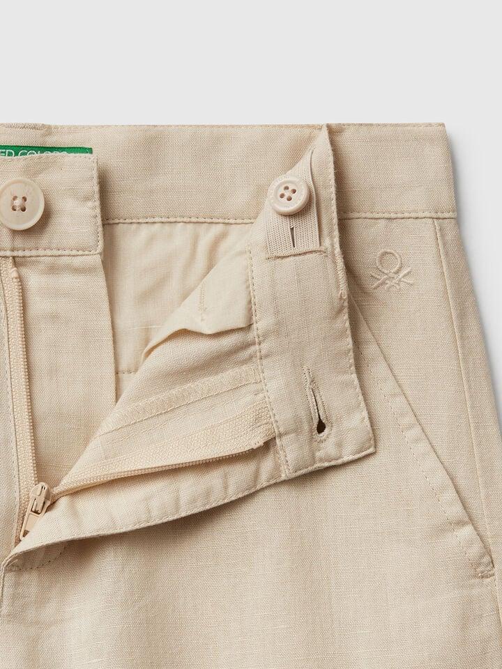 Benetton Relaxed Fit Trousers In Linen Blend Beige