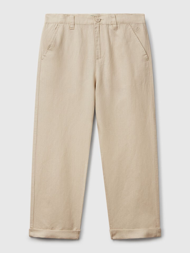 benetton Relaxed fit trousers in linen blend Beige