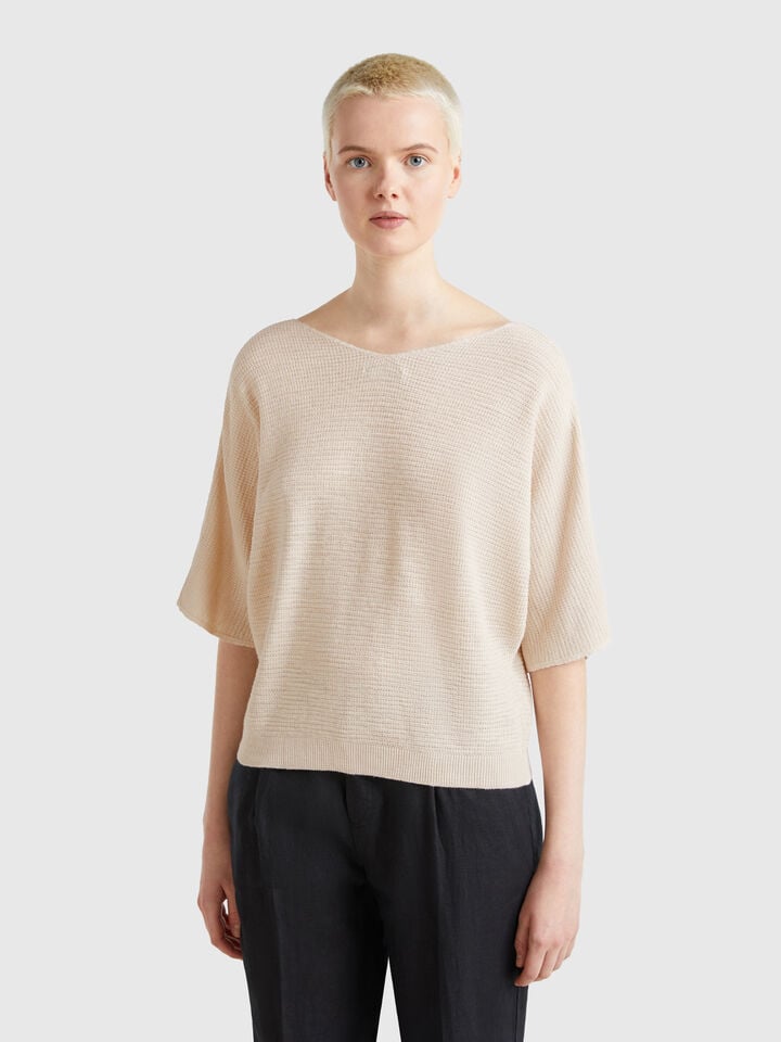 Benetton Reversible Cropped Sweater Beige