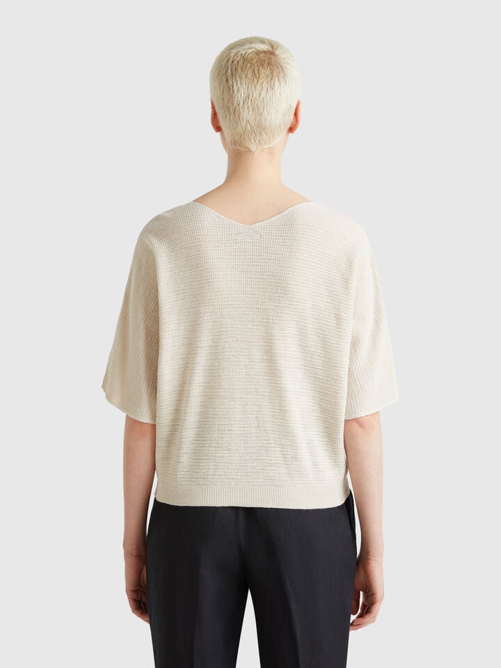 Benetton Reversible Cropped Sweater Beige