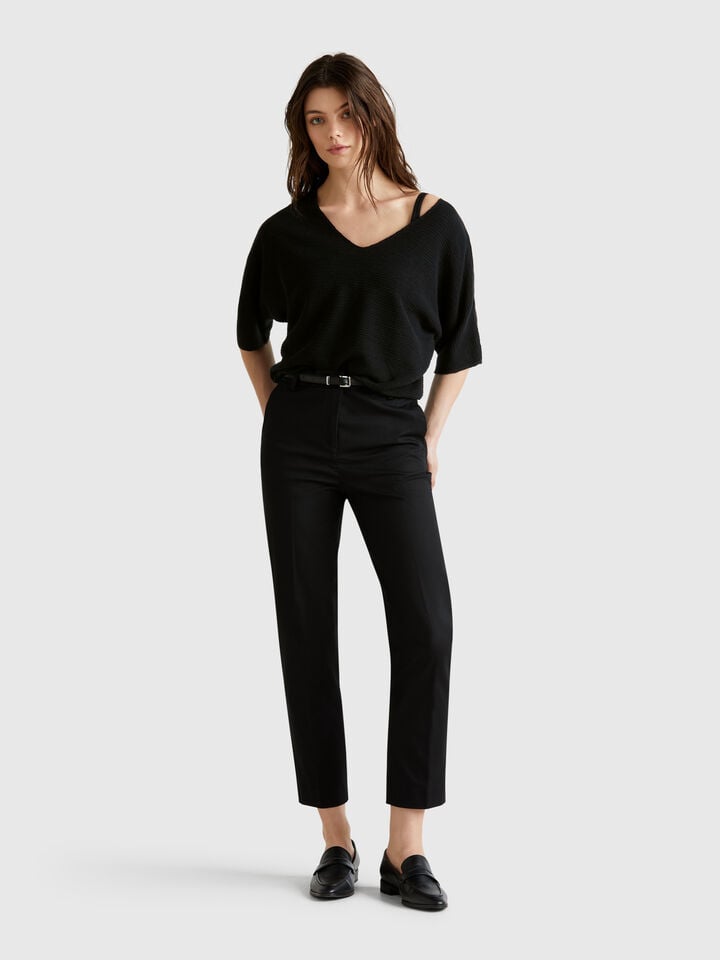 Benetton Reversible Cropped Sweater Black