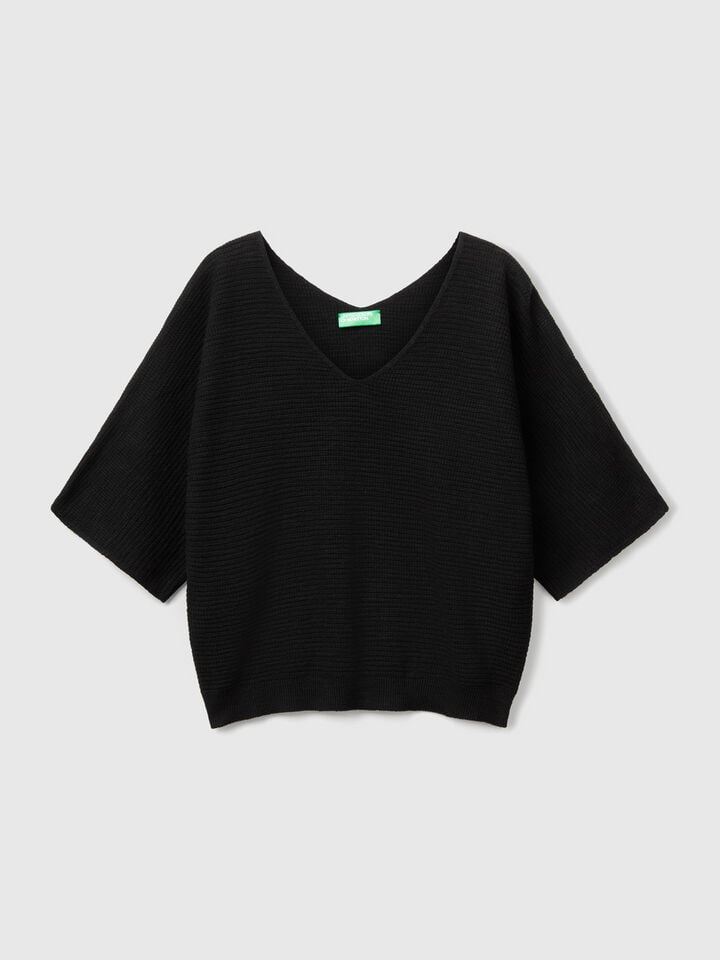 Benetton Reversible Cropped Sweater Black