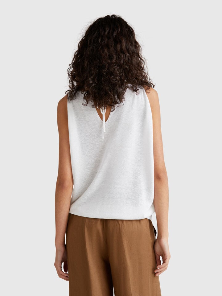 Benetton Reversible Linen Blend Sweater White