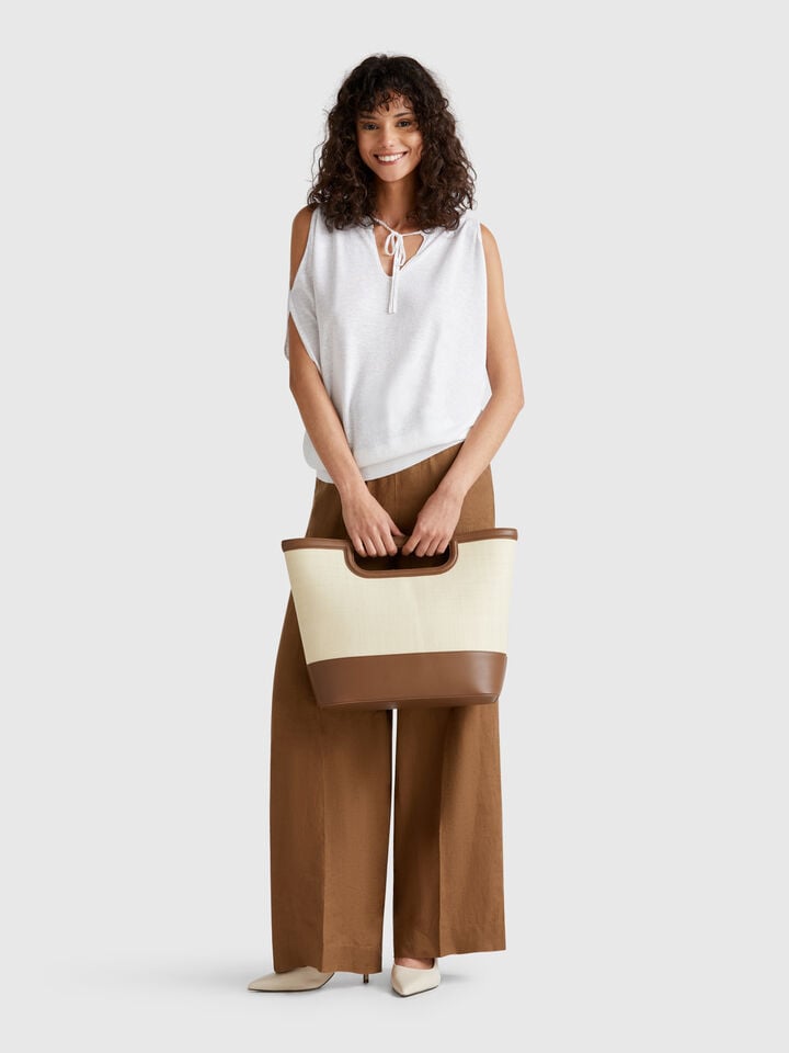 Benetton Reversible Linen Blend Sweater White