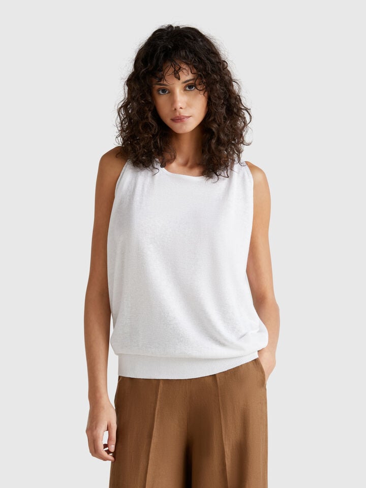 benetton Reversible linen blend sweater White