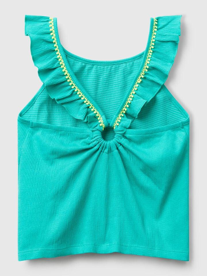 Benetton Ruffle Top Aqua