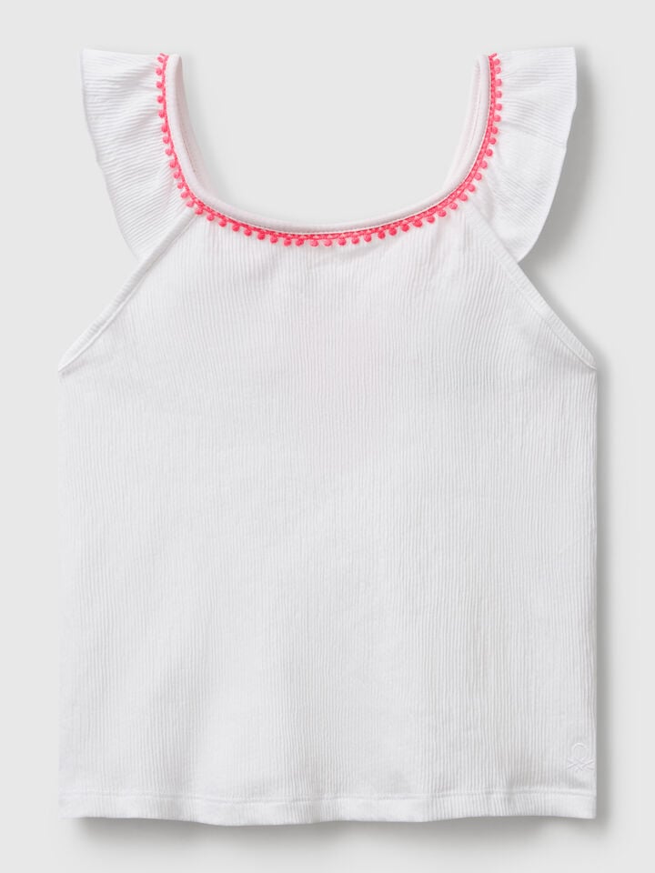 Benetton Ruffle Top White