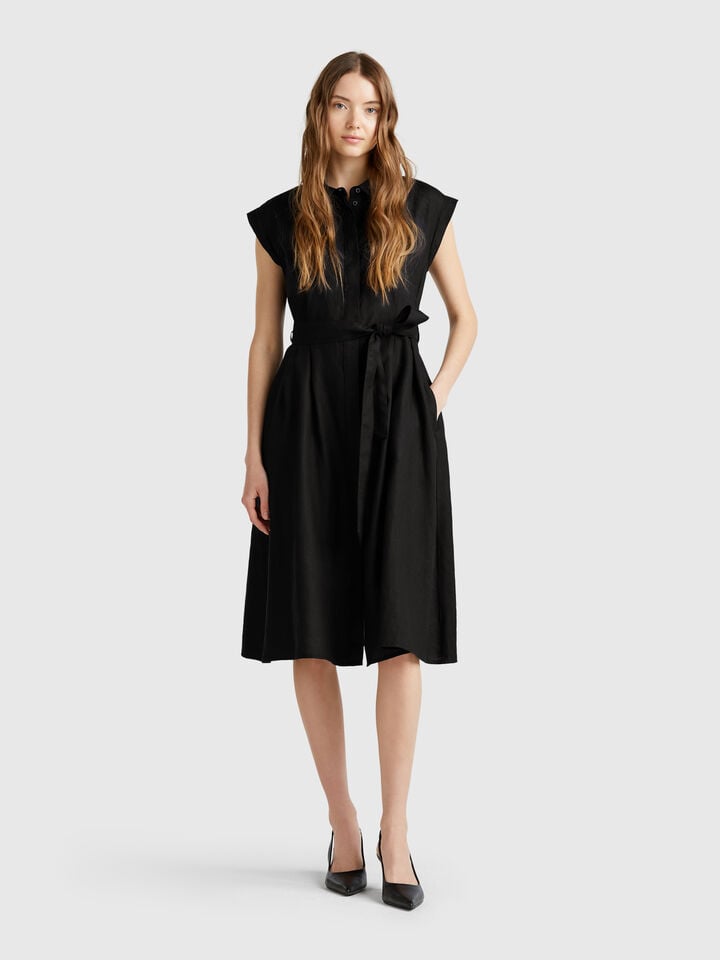benetton Shirt dress in pure linen Black