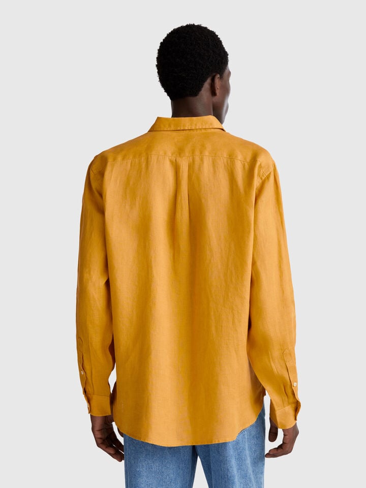 Benetton Shirt In Pure Linen Mustard