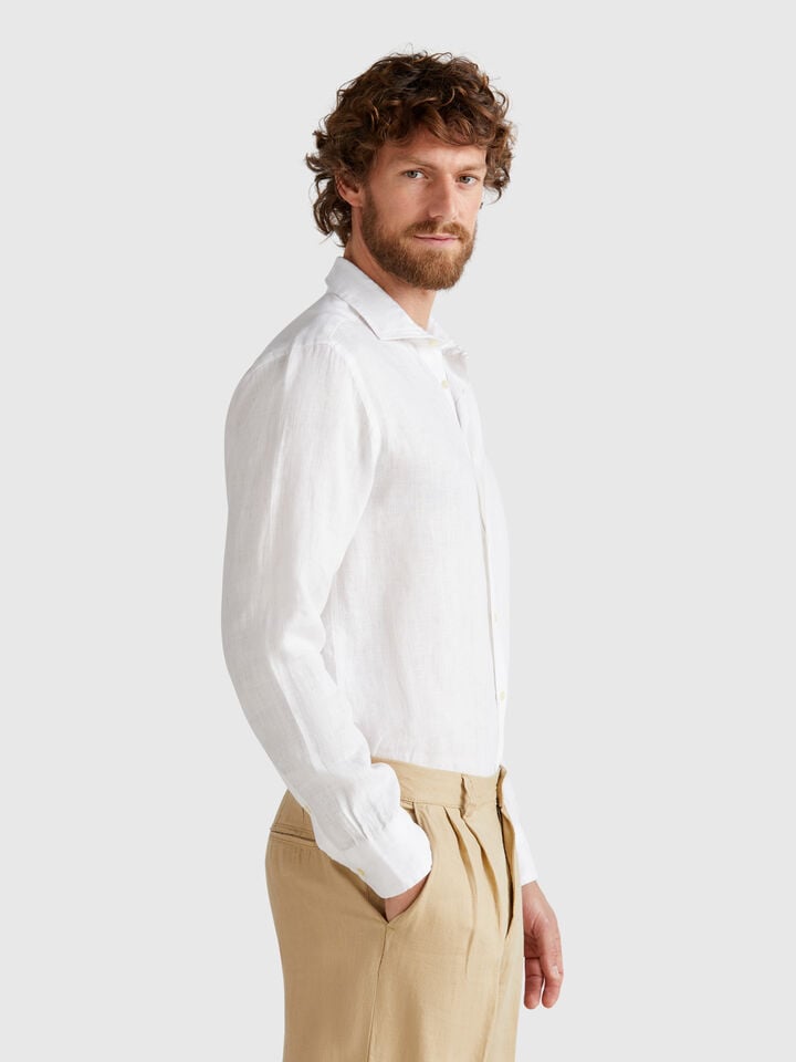 Benetton Shirt In Pure Linen White