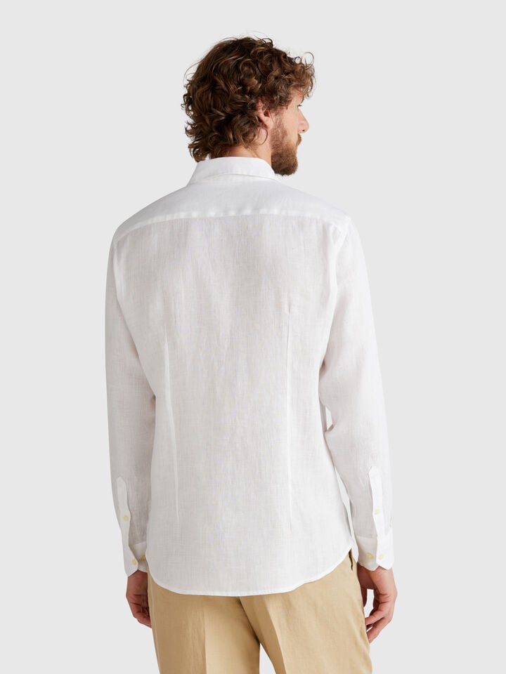 Benetton Shirt In Pure Linen White