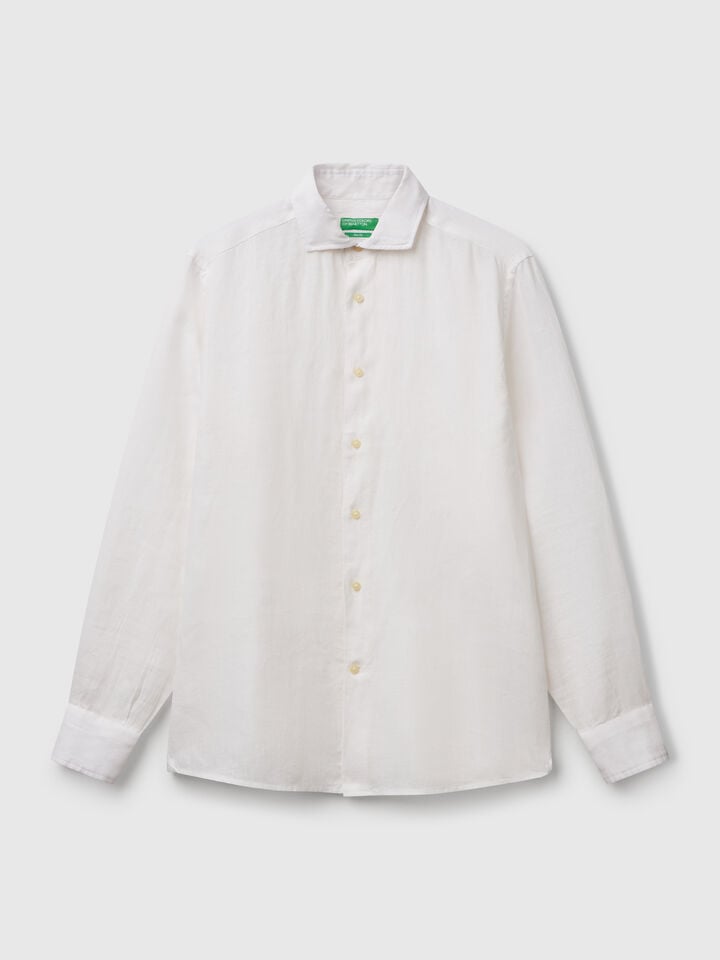 Benetton Shirt In Pure Linen White