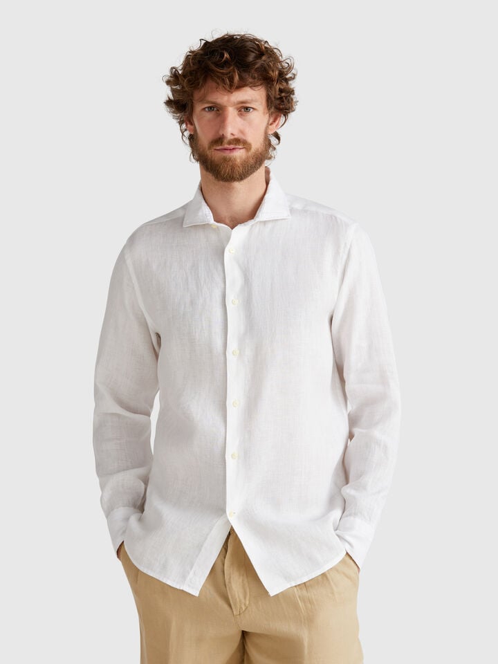 benetton Shirt in pure linen White