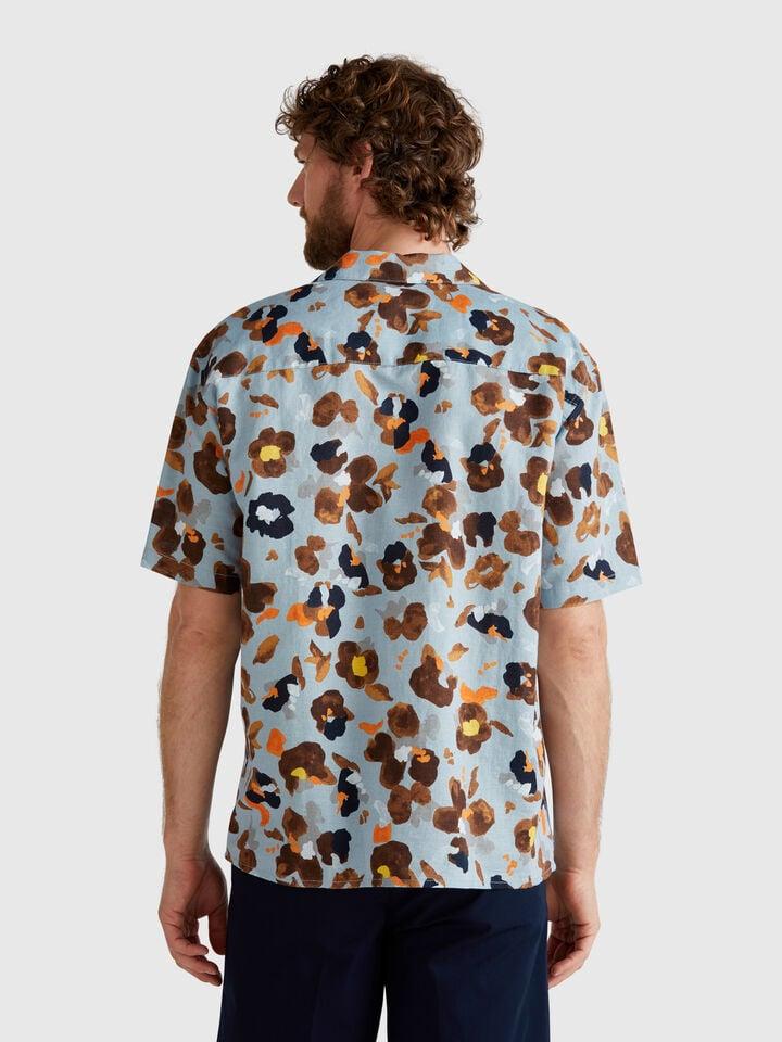 Benetton Shirt With Floral Print Light Blue