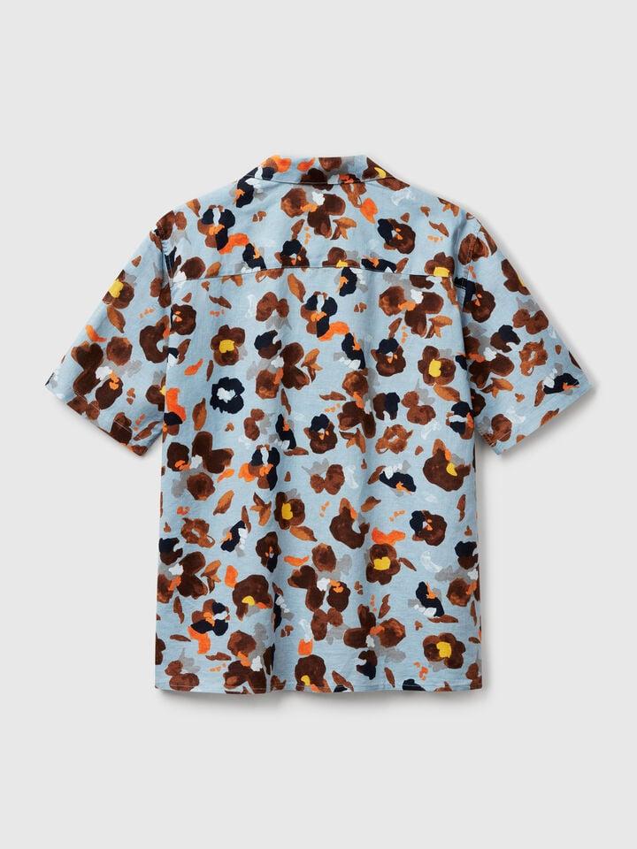 Benetton Shirt With Floral Print Light Blue