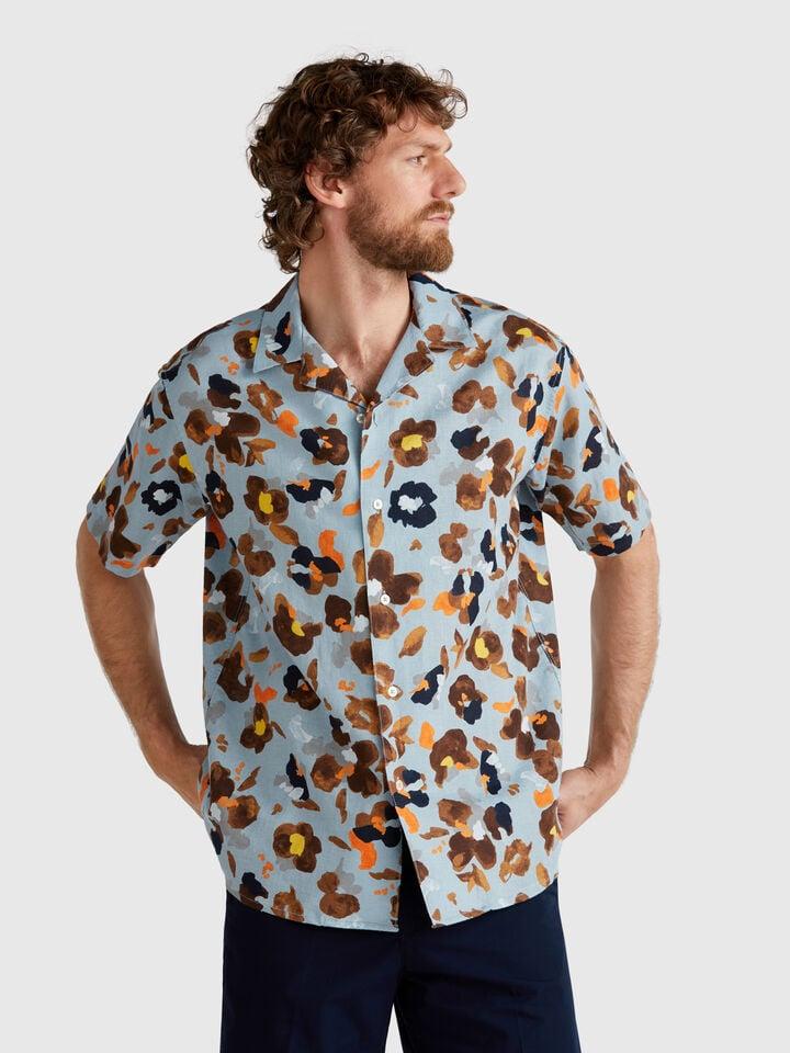 benetton Shirt with floral print Light Blue