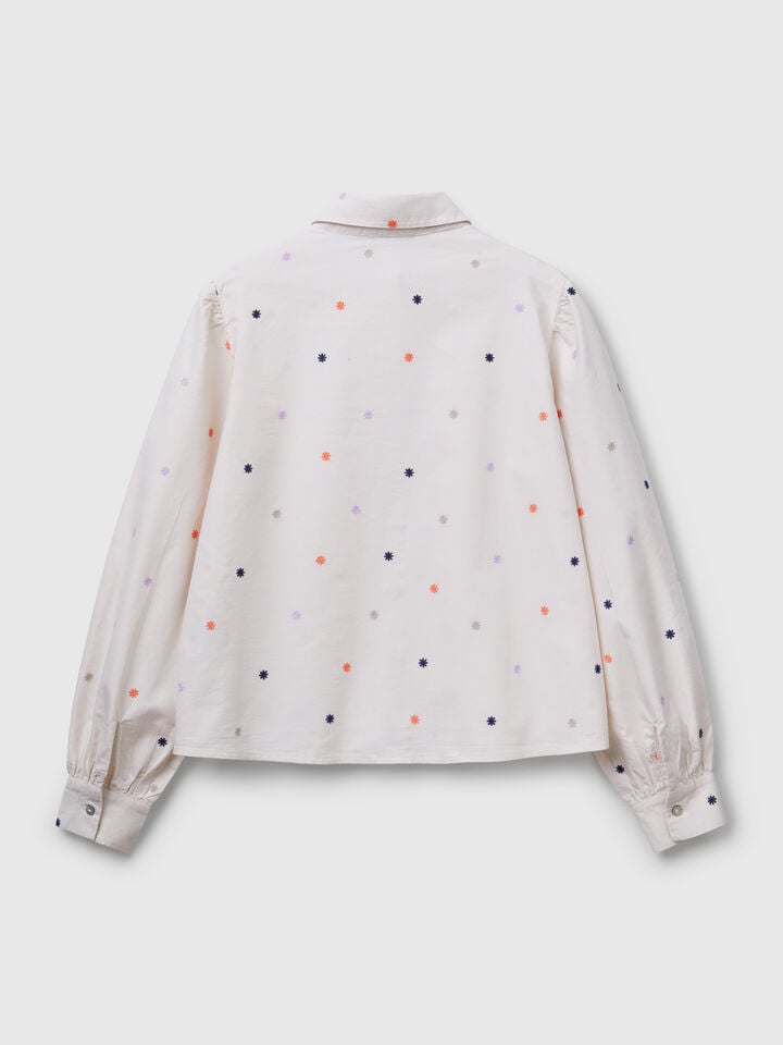 Benetton Shirt With Flower Embroidery Creamy White