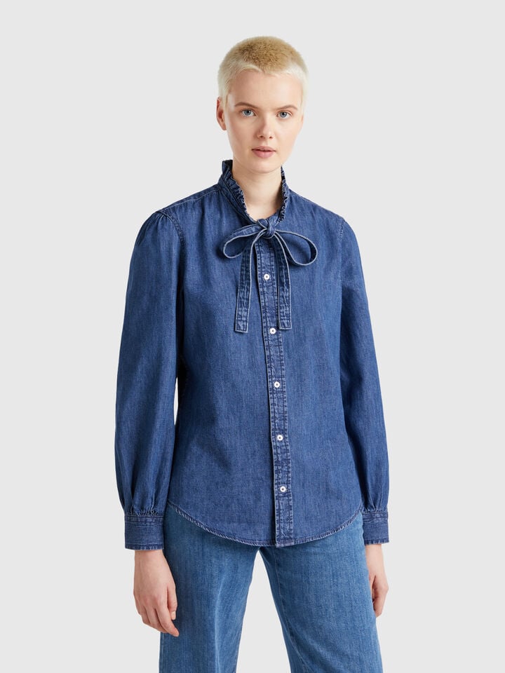 benetton Shirt with rouched collar Blue